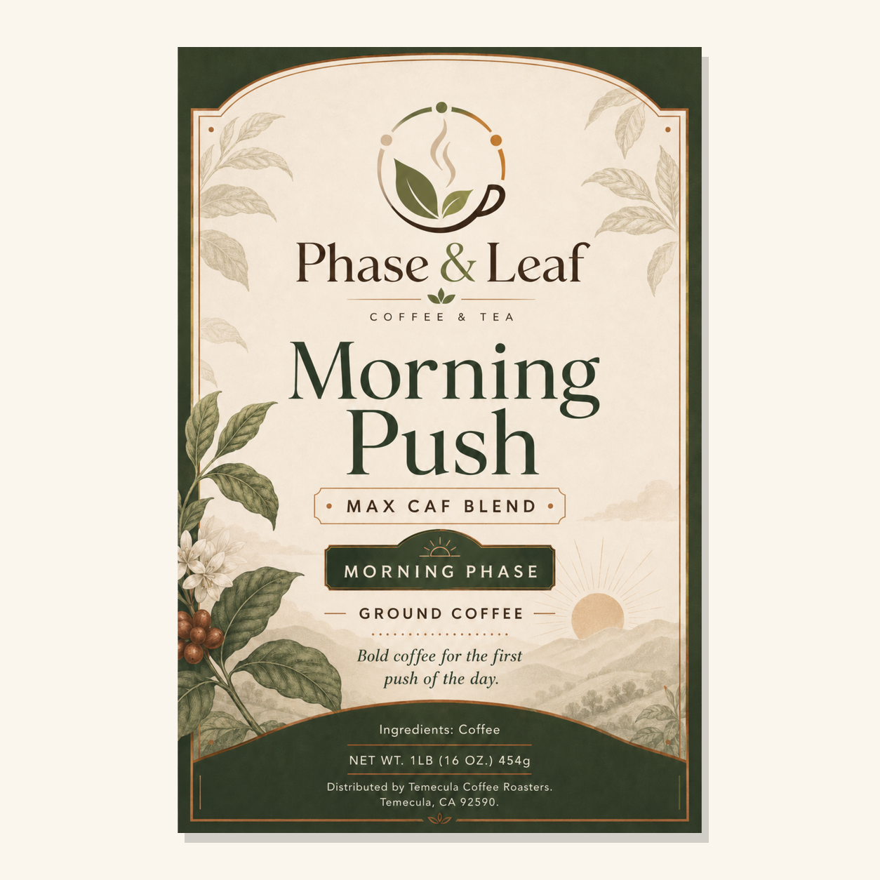 Morning Push Coffee 1 lb label for the Morning Phase