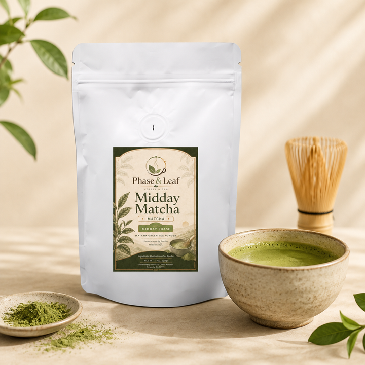 Midday Matcha green tea powder in a 1 oz pouch