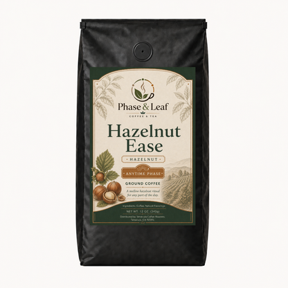 Hazelnut Ease Coffee 12 oz exact-label package mock-up