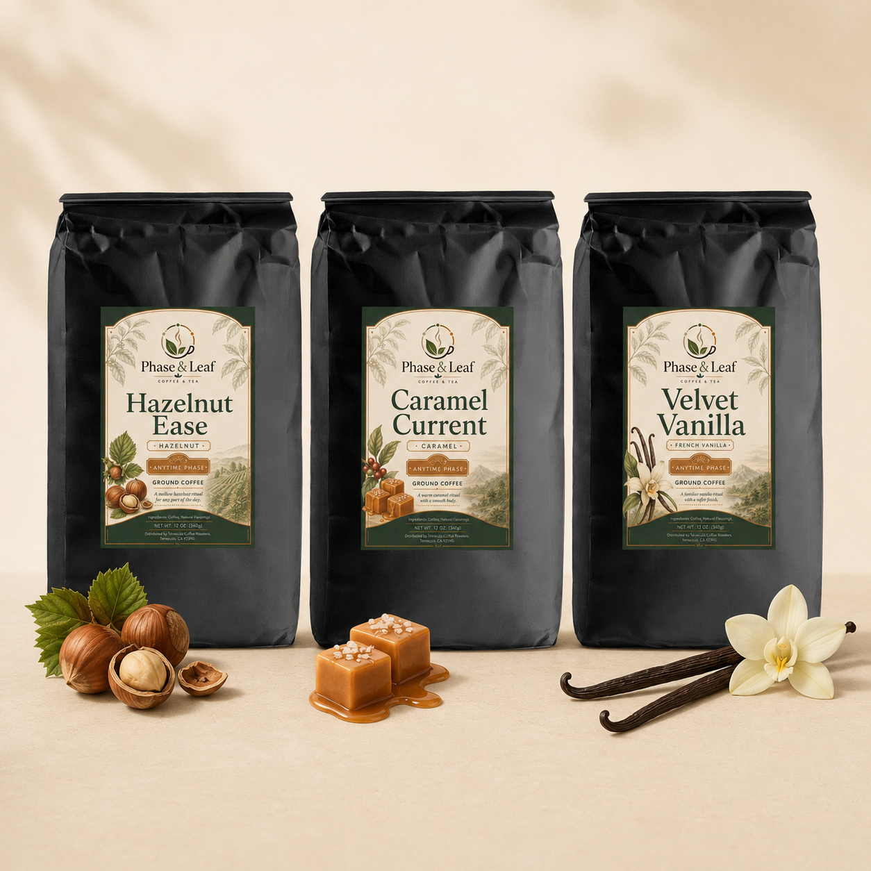 Flavored Favorites Trio with Velvet Vanilla, Caramel Current, and Hazelnut Ease